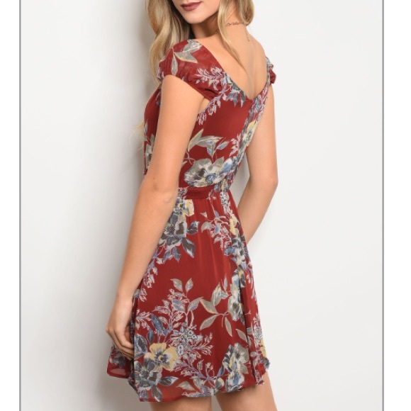 Wine floral print dress w/a sweetheart neck, New! - Picture 8 of 8